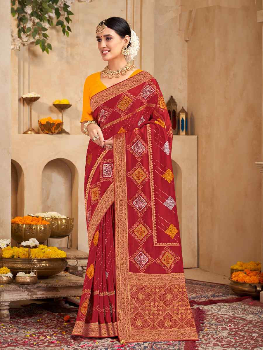 Red Silk Handwoven Festival Wedding Fancy Heavy Border Saree