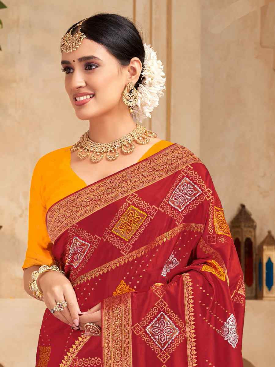 Red Silk Handwoven Festival Wedding Fancy Heavy Border Saree