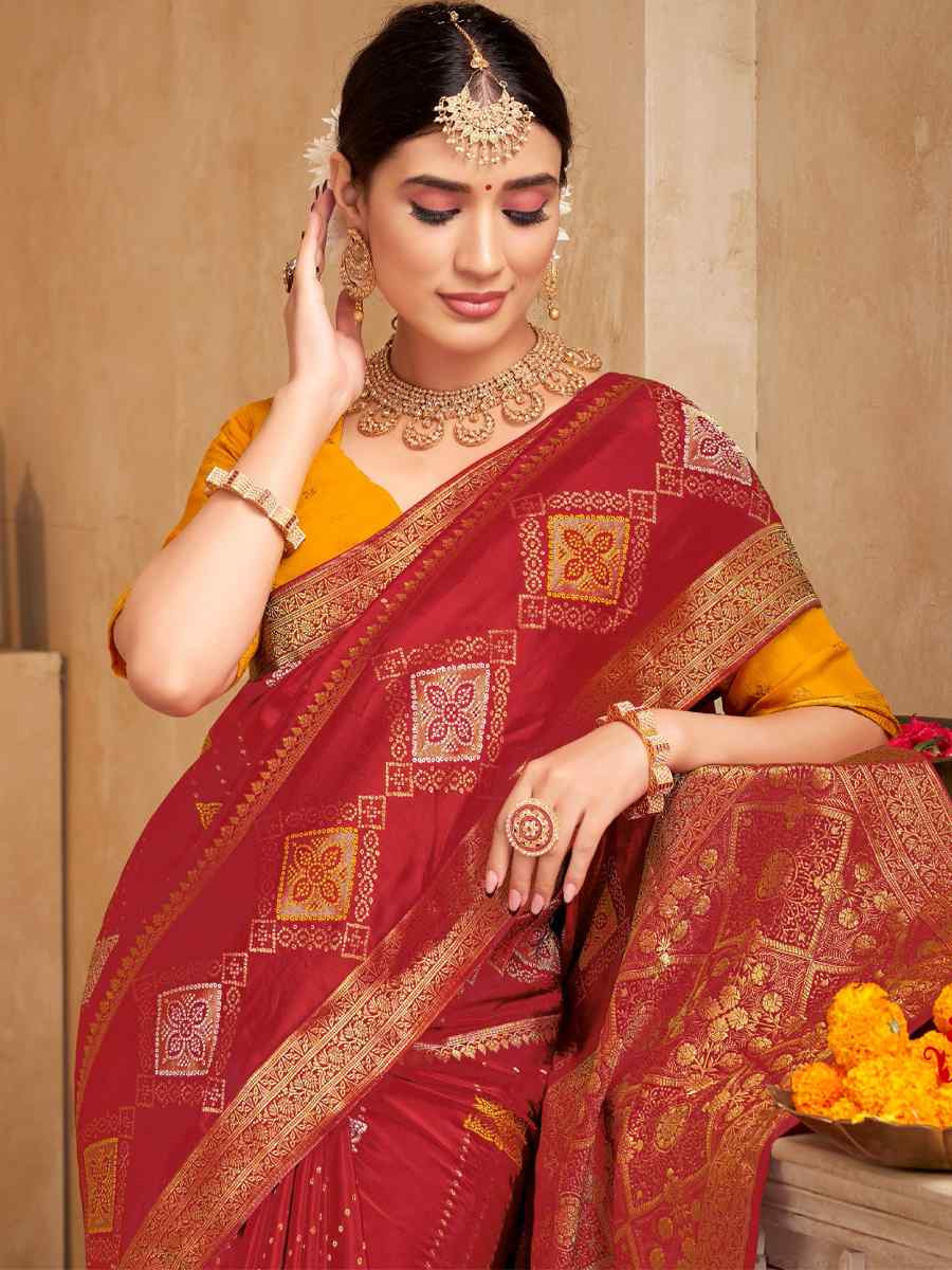 Red Silk Handwoven Festival Wedding Fancy Heavy Border Saree