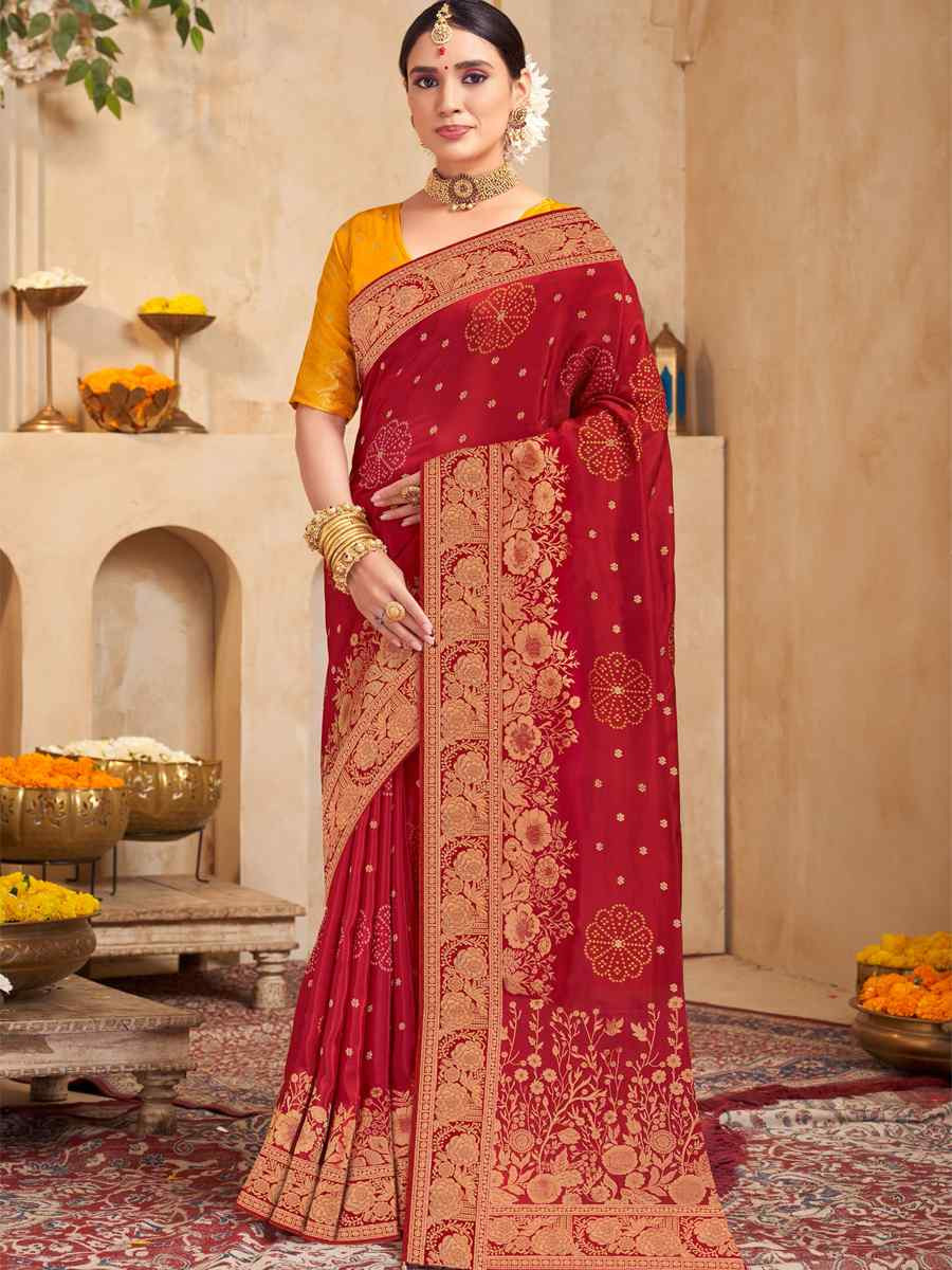 Red Silk Handwoven Festival Wedding Fancy Heavy Border Saree