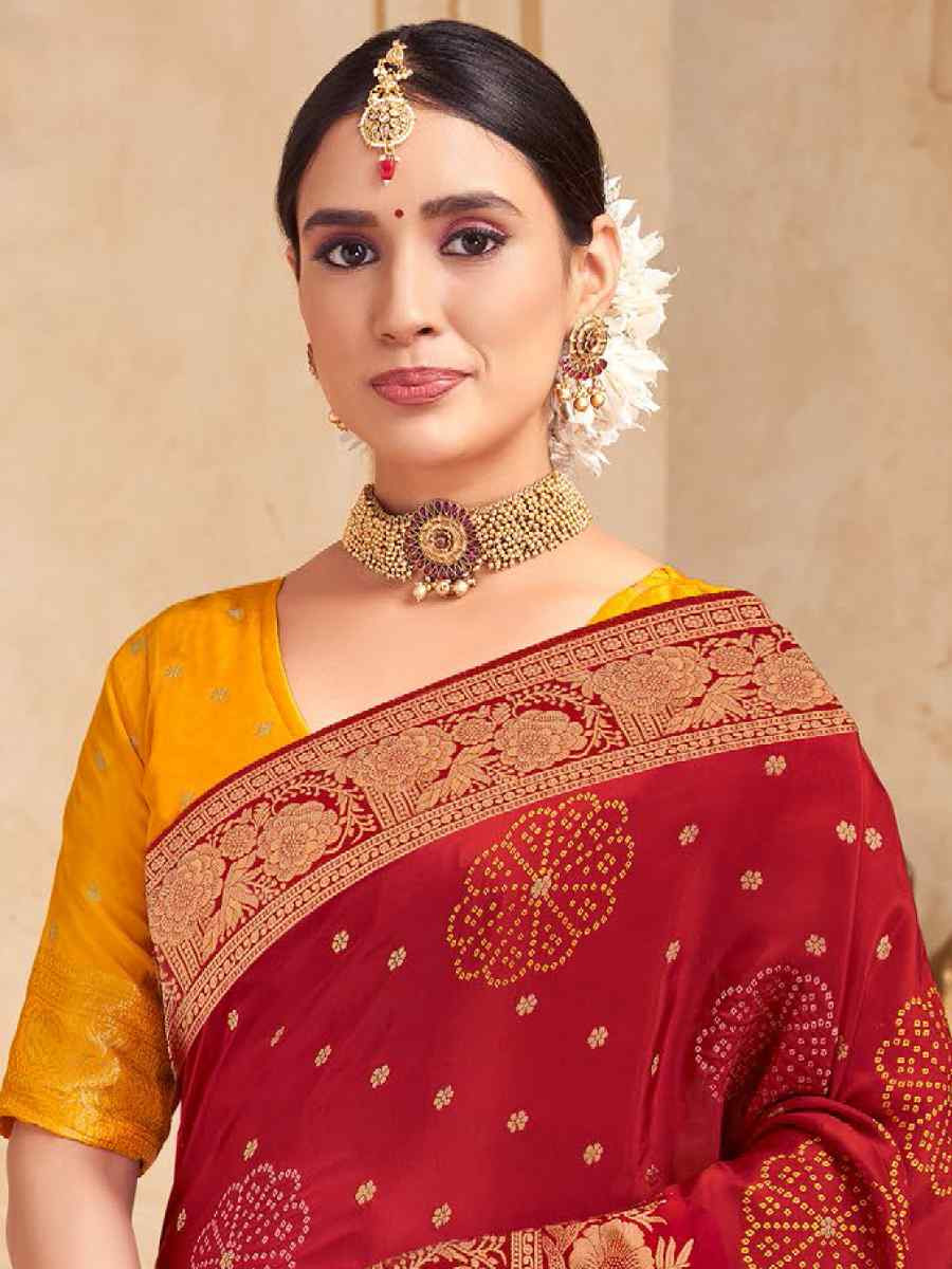 Red Silk Handwoven Festival Wedding Fancy Heavy Border Saree