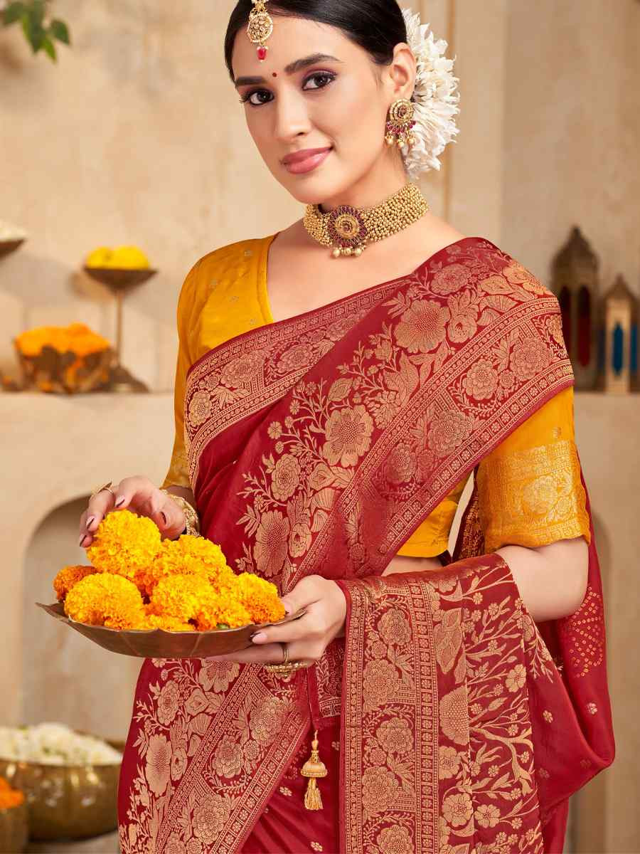 Red Silk Handwoven Festival Wedding Fancy Heavy Border Saree
