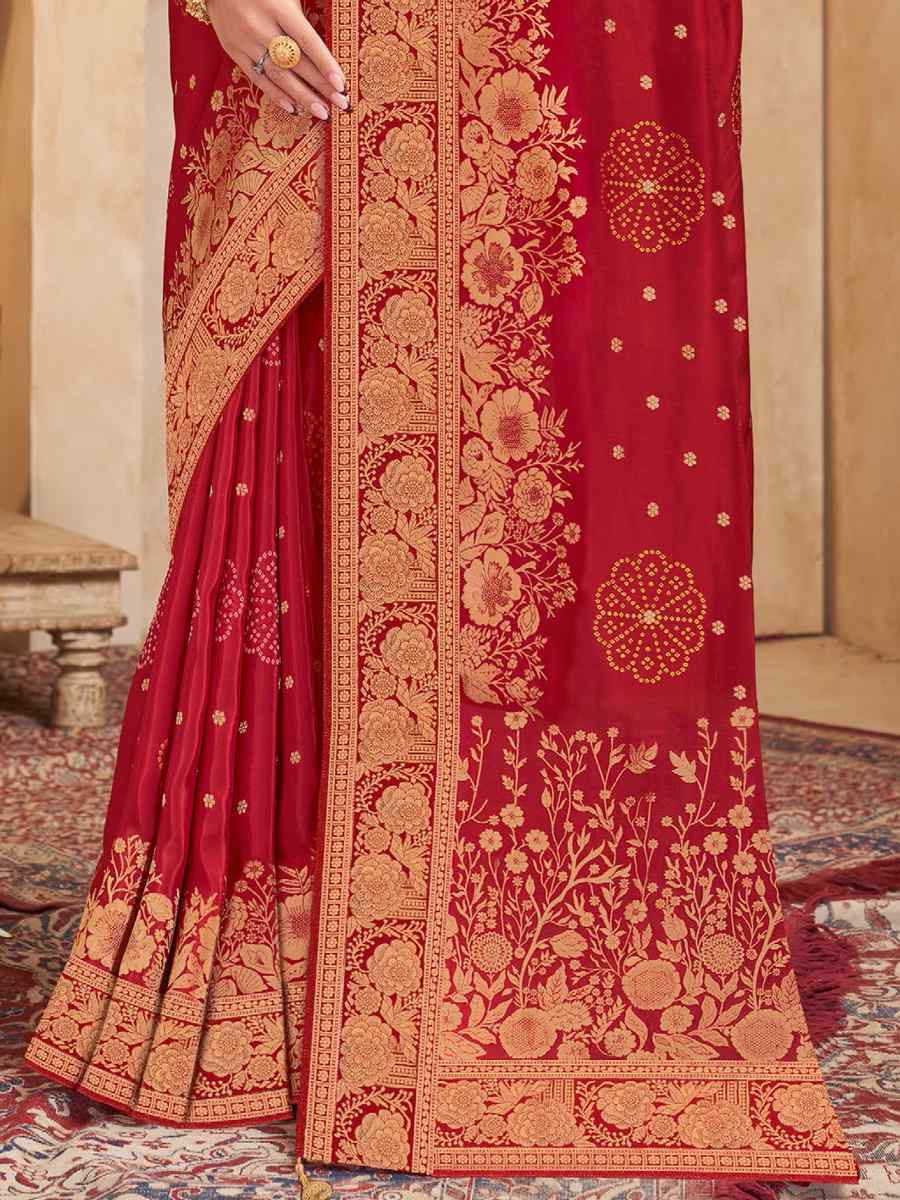 Red Silk Handwoven Festival Wedding Fancy Heavy Border Saree