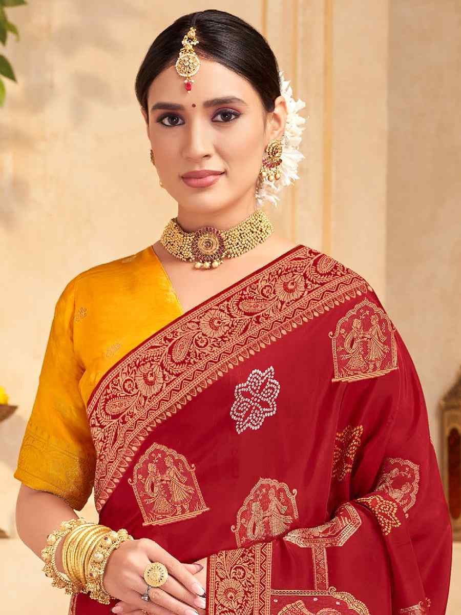 Red Silk Handwoven Festival Wedding Fancy Heavy Border Saree
