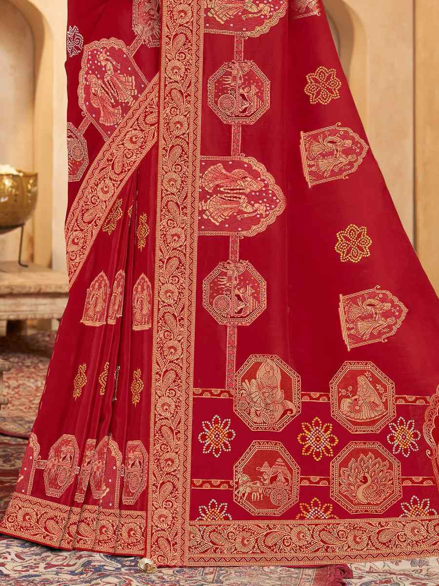 Red Silk Handwoven Festival Wedding Fancy Heavy Border Saree
