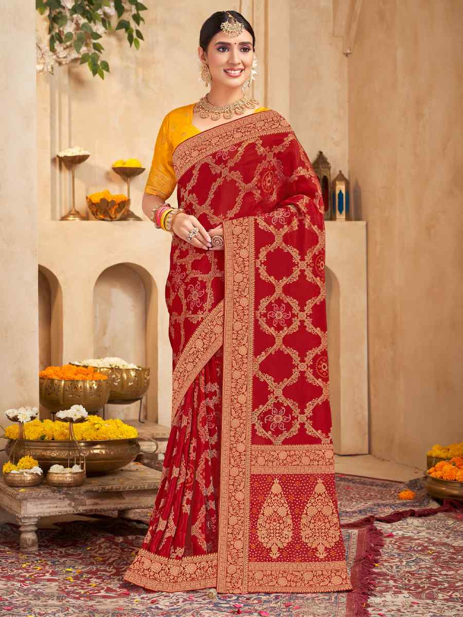 Red Silk Handwoven Festival Wedding Fancy Heavy Border Saree