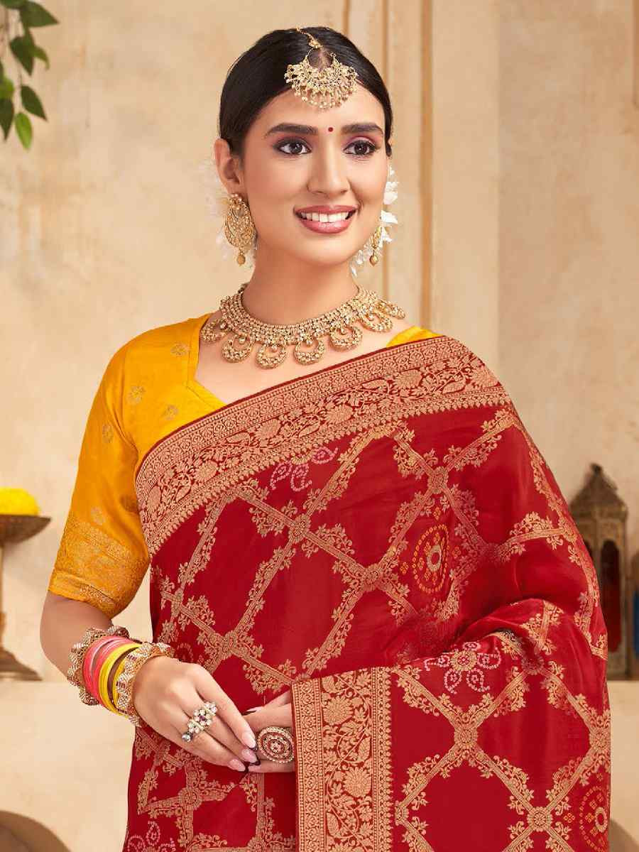 Red Silk Handwoven Festival Wedding Fancy Heavy Border Saree