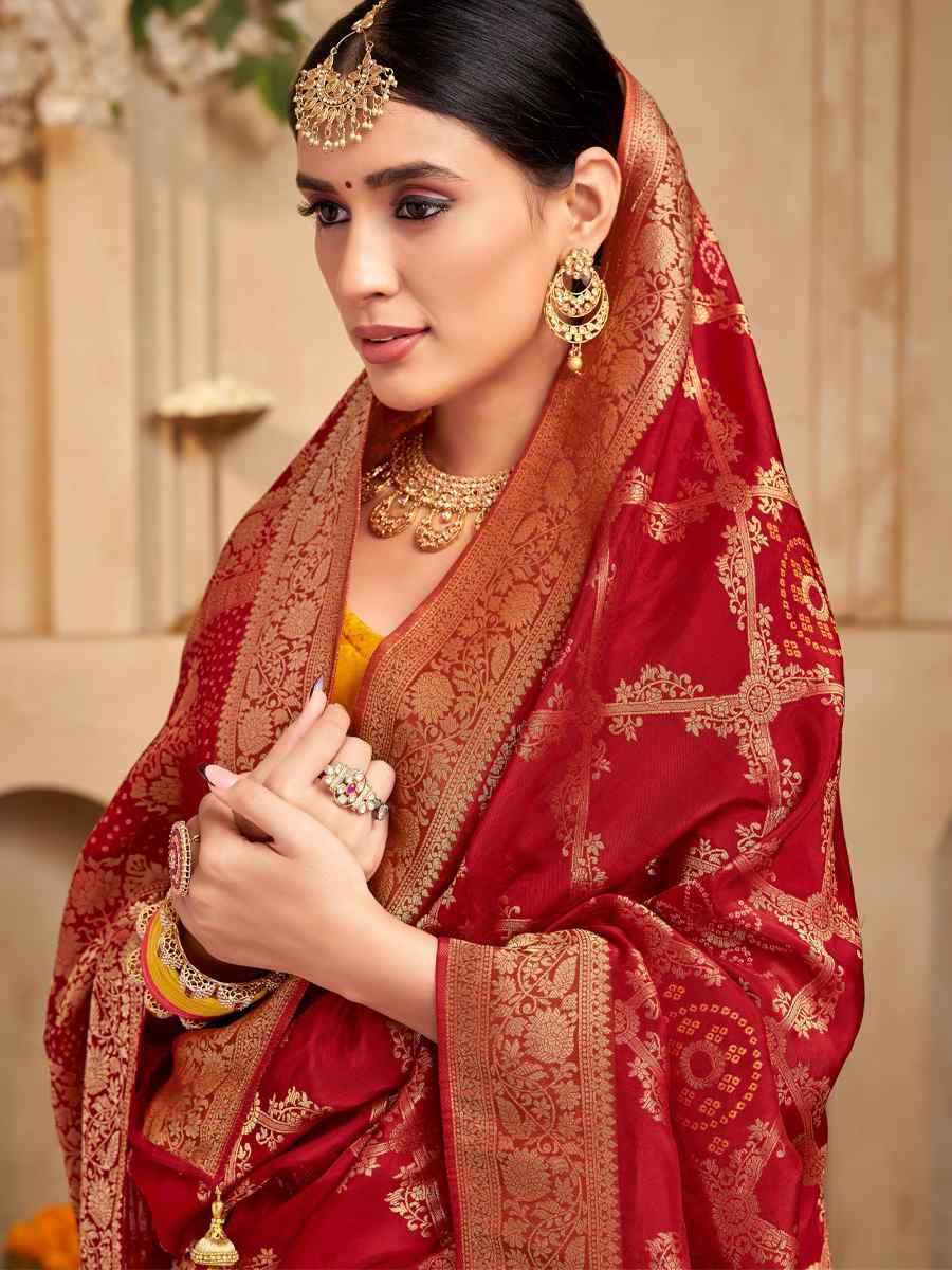 Red Silk Handwoven Festival Wedding Fancy Heavy Border Saree