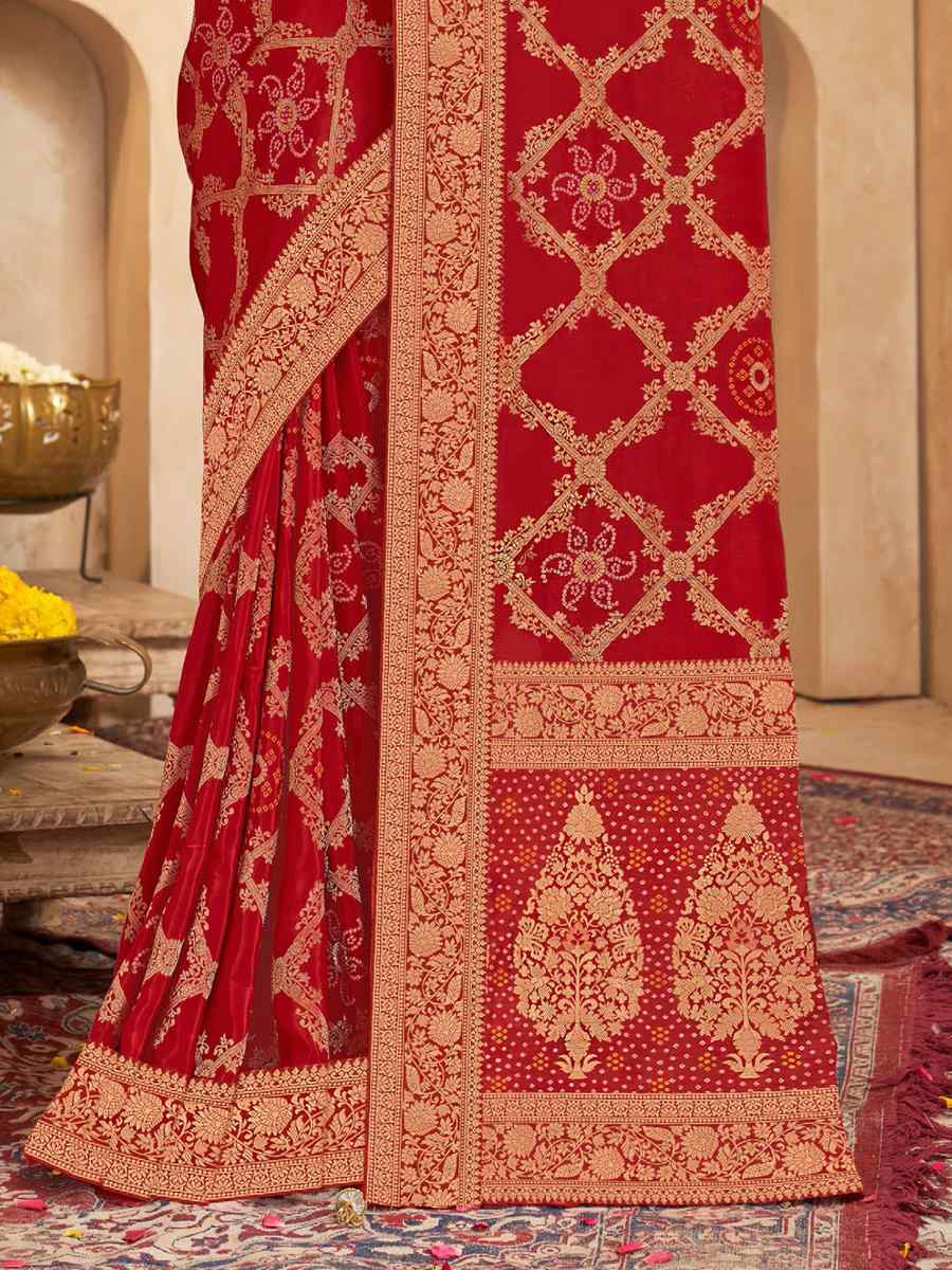 Red Silk Handwoven Festival Wedding Fancy Heavy Border Saree