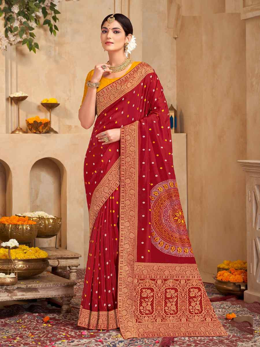 Red Silk Handwoven Festival Wedding Fancy Heavy Border Saree