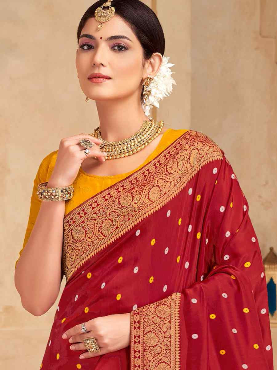 Red Silk Handwoven Festival Wedding Fancy Heavy Border Saree