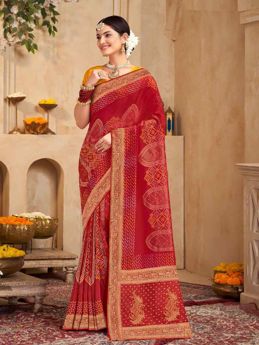 Red Silk Handwoven Festival Wedding Fancy Heavy Border Saree