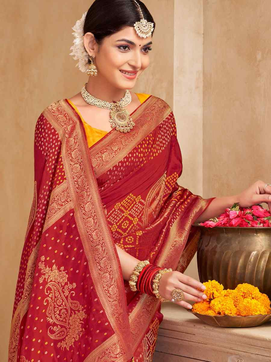 Red Silk Handwoven Festival Wedding Fancy Heavy Border Saree