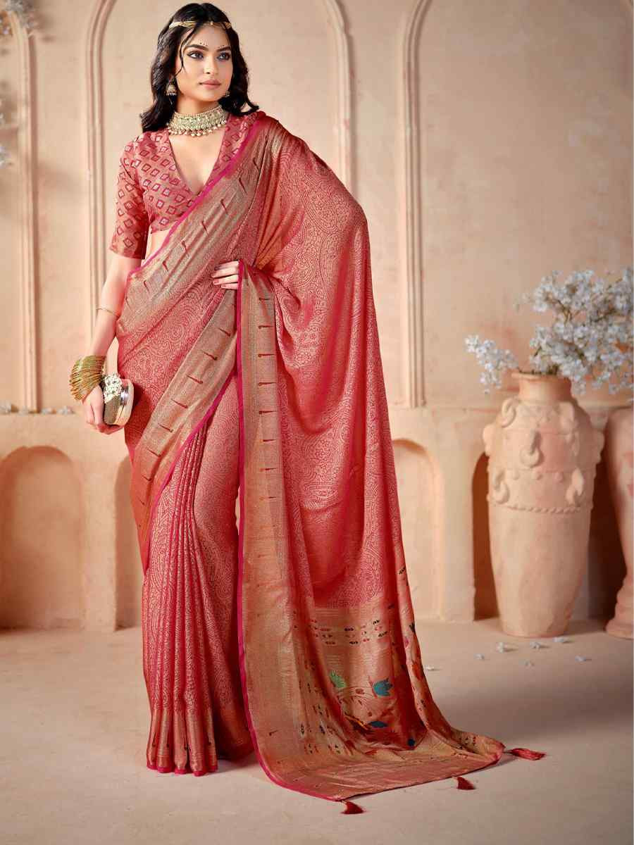 Red Silk Handwoven Festival Wedding Fancy Heavy Border Saree
