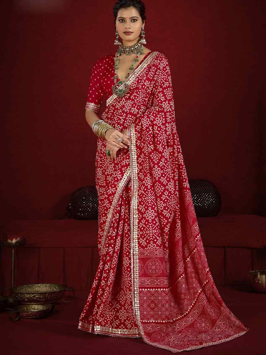 Red Silk Handwoven Festival Wedding Fancy Heavy Border Saree