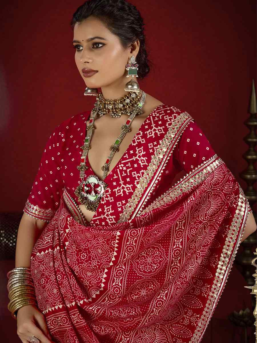 Red Silk Handwoven Festival Wedding Fancy Heavy Border Saree