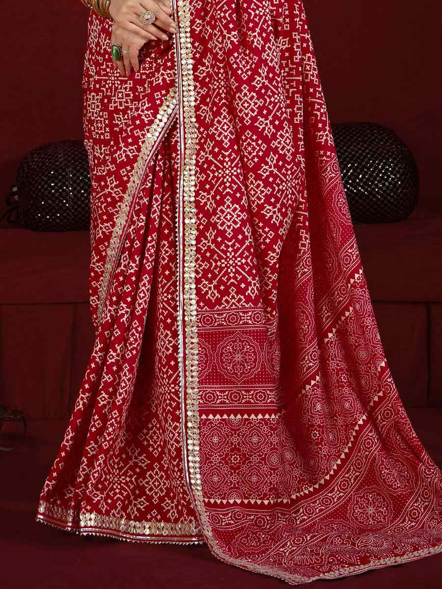 Red Silk Handwoven Festival Wedding Fancy Heavy Border Saree