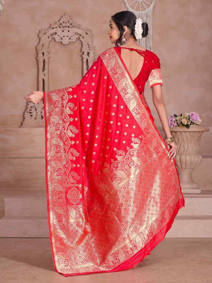 Red Silk Handwoven Festival Wedding Fancy Heavy Border Saree
