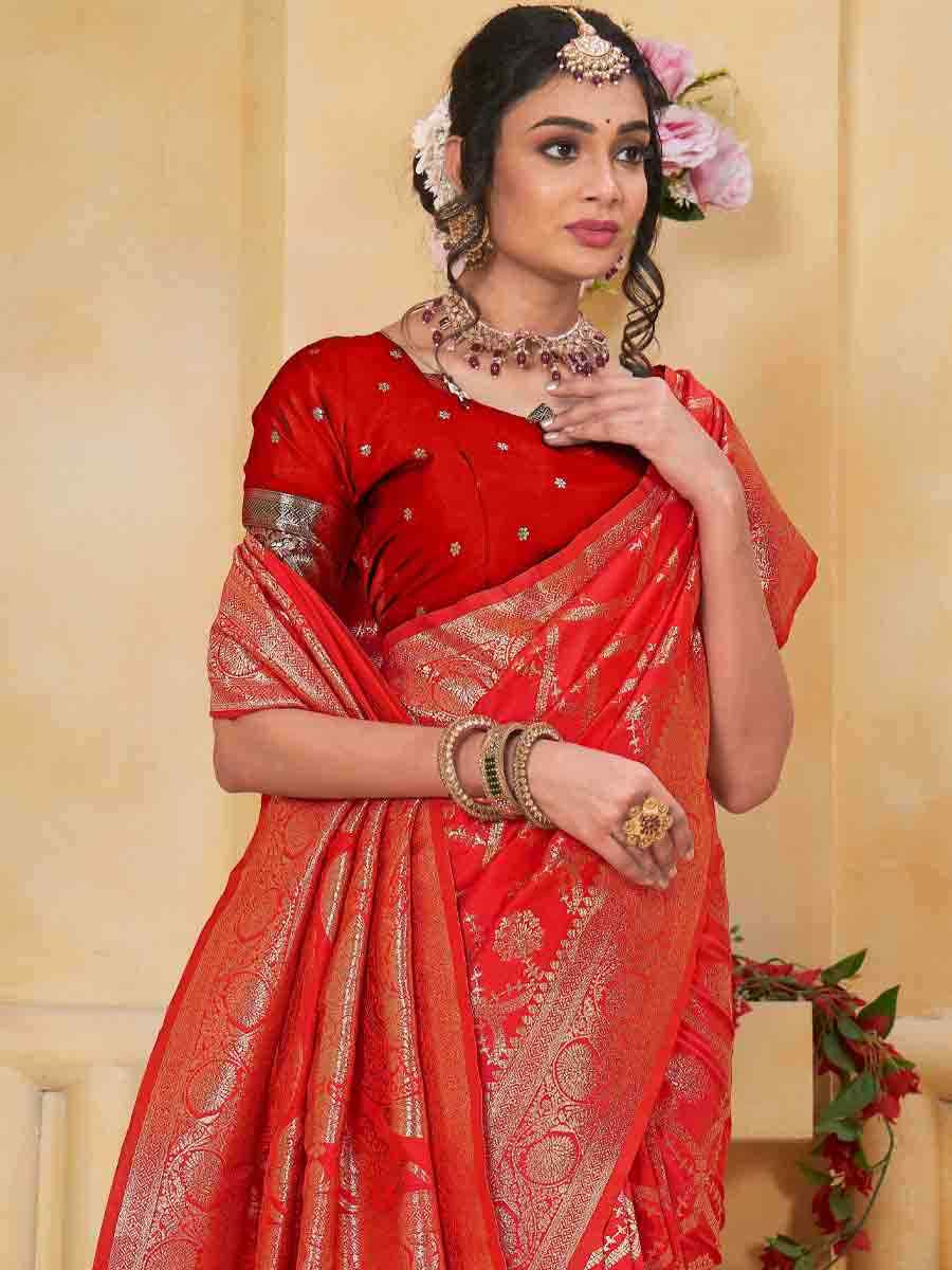 Red Silk Handwoven Festival Wedding Fancy Heavy Border Saree