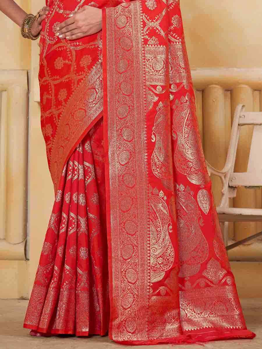 Red Silk Handwoven Festival Wedding Fancy Heavy Border Saree