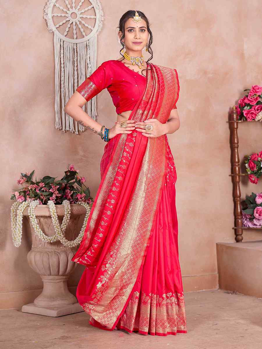 Red Silk Handwoven Festival Wedding Fancy Heavy Border Saree