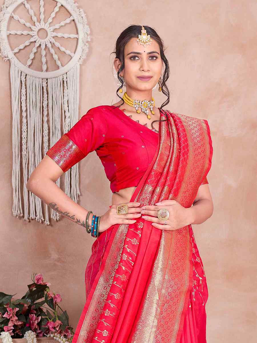 Red Silk Handwoven Festival Wedding Fancy Heavy Border Saree