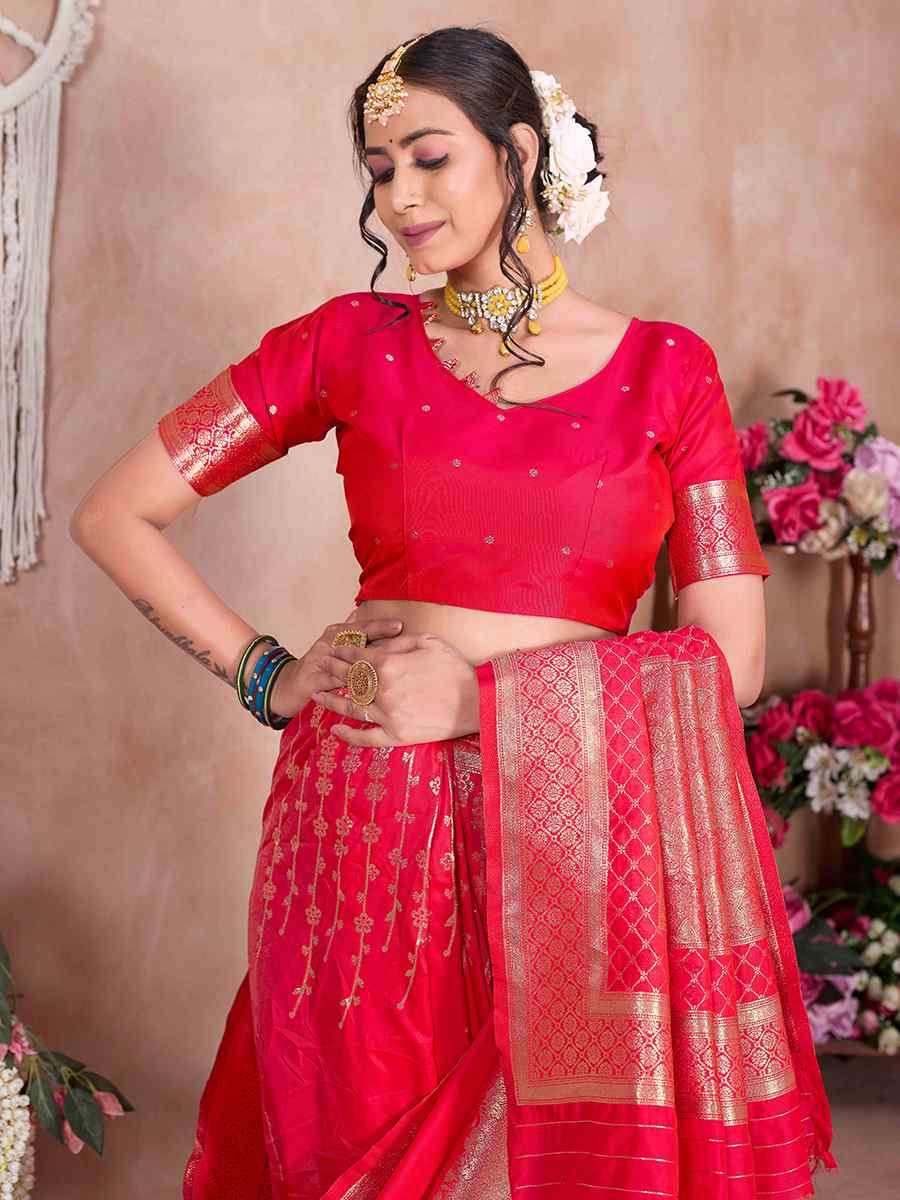 Red Silk Handwoven Festival Wedding Fancy Heavy Border Saree
