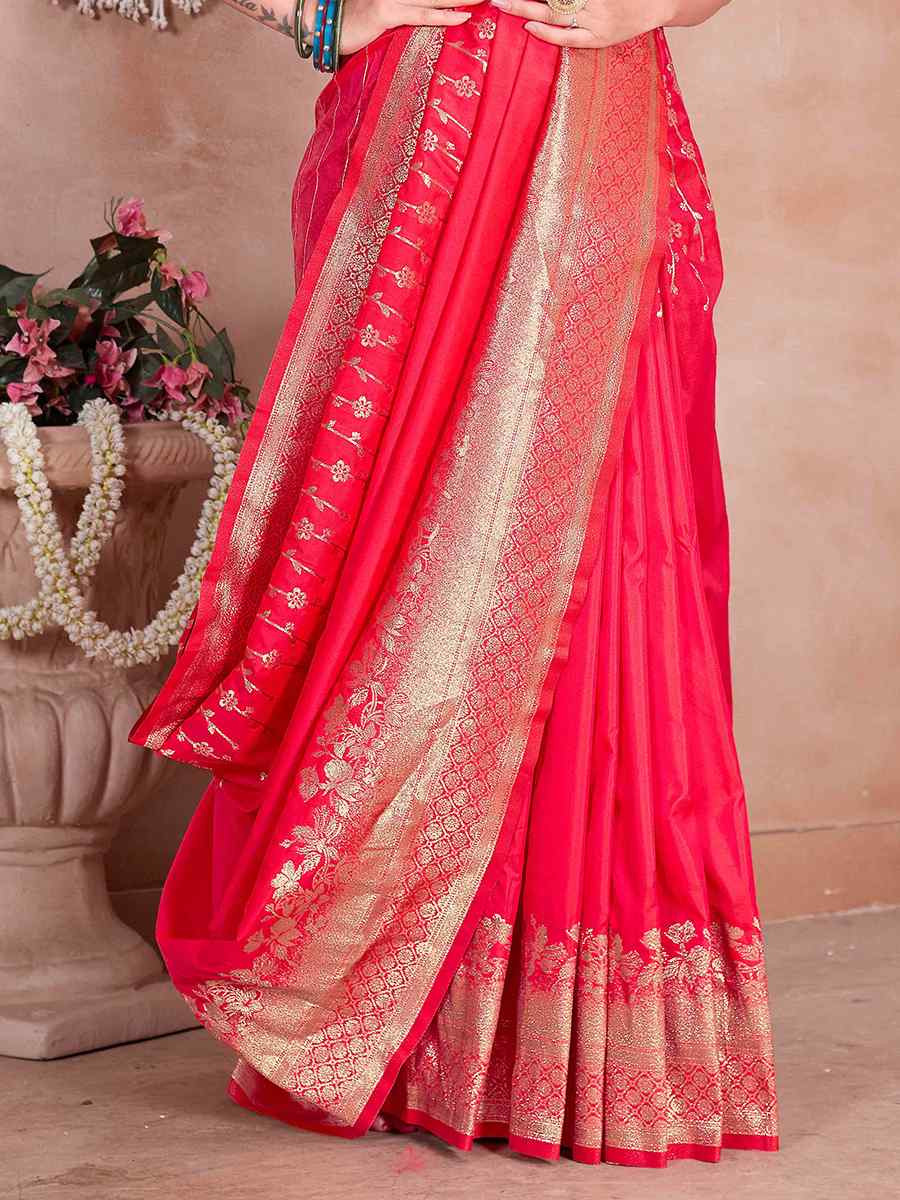 Red Silk Handwoven Festival Wedding Fancy Heavy Border Saree