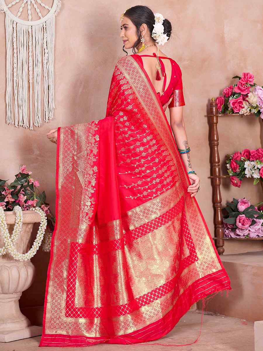 Red Silk Handwoven Festival Wedding Fancy Heavy Border Saree