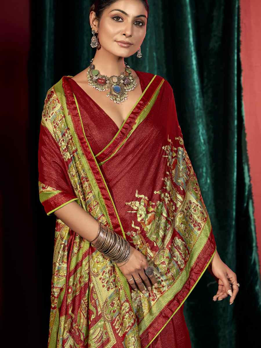 Red Silk Handwoven Traditional Bridal Reception Festival Wedding Fancy Heavy Border Saree