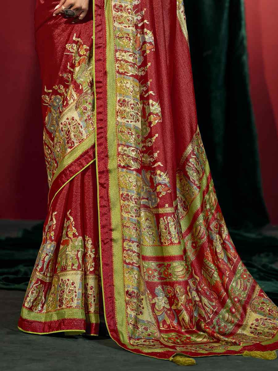 Red Silk Handwoven Traditional Bridal Reception Festival Wedding Fancy Heavy Border Saree