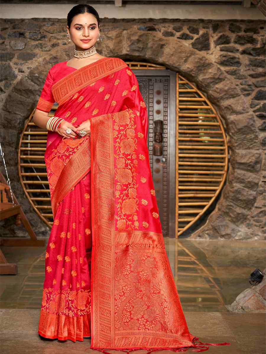 Red Silk Handwoven Wedding Festival Heavy Border Saree