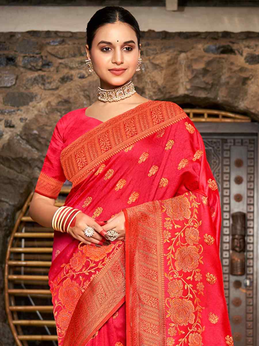 Red Silk Handwoven Wedding Festival Heavy Border Saree