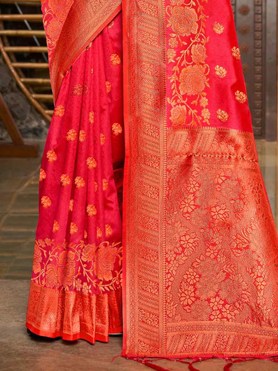 Red Silk Handwoven Wedding Festival Heavy Border Saree