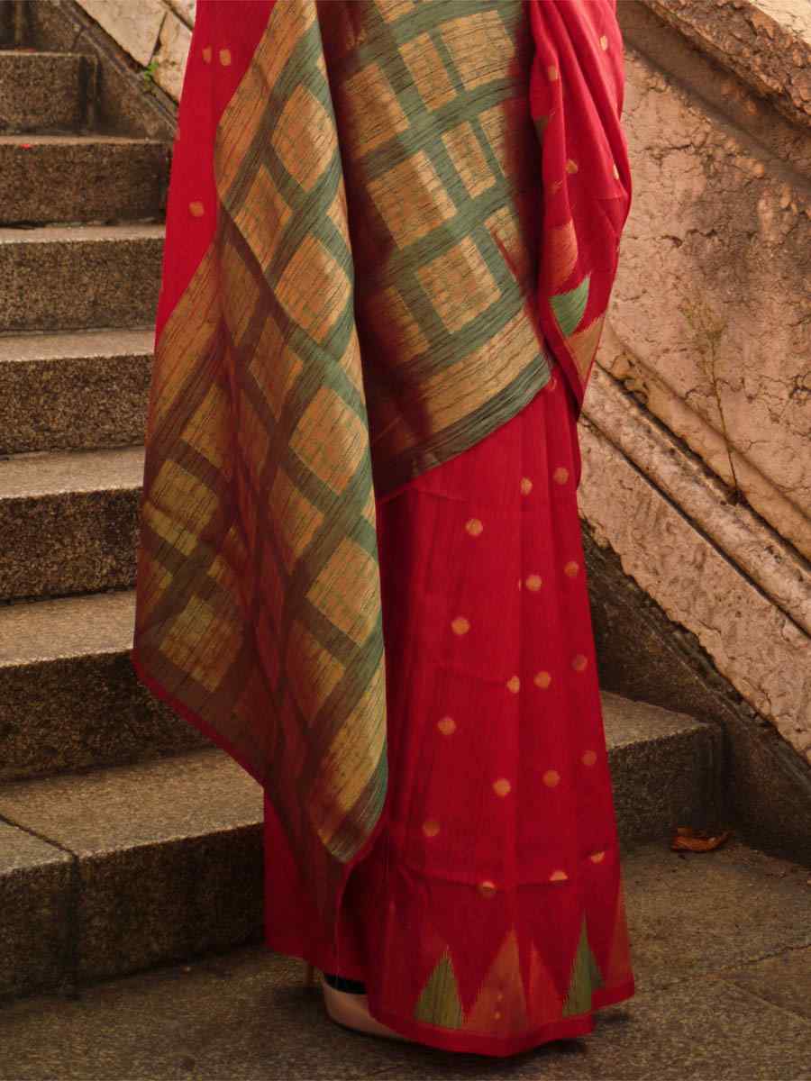 Red Silk Handwoven Wedding Festival Heavy Border Saree