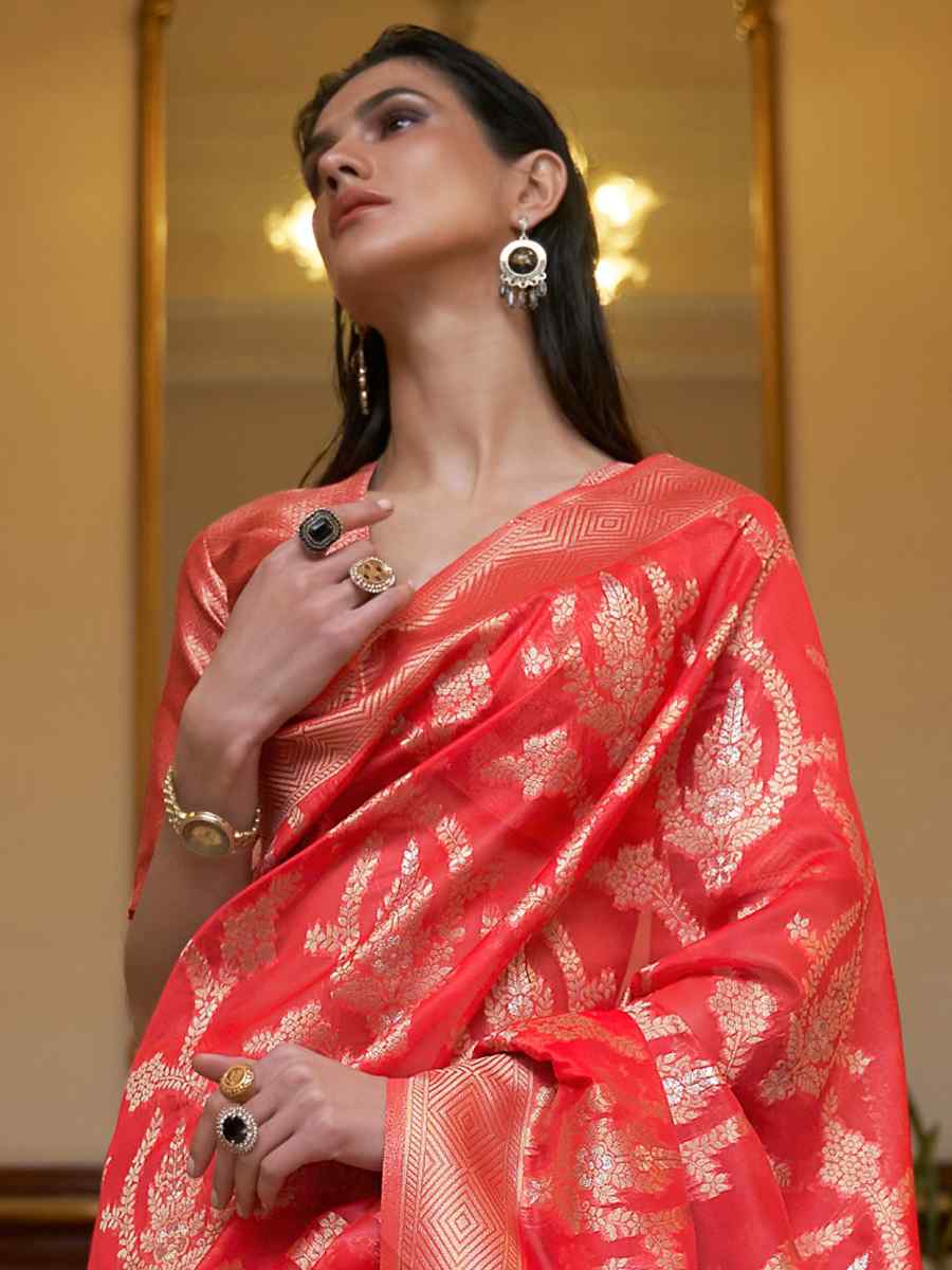 Red Silk Handwoven Wedding Festival Heavy Border Saree