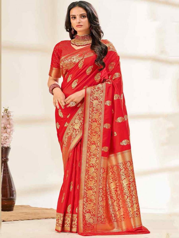 Red Silk Handwoven Wedding Festival Heavy Border Saree