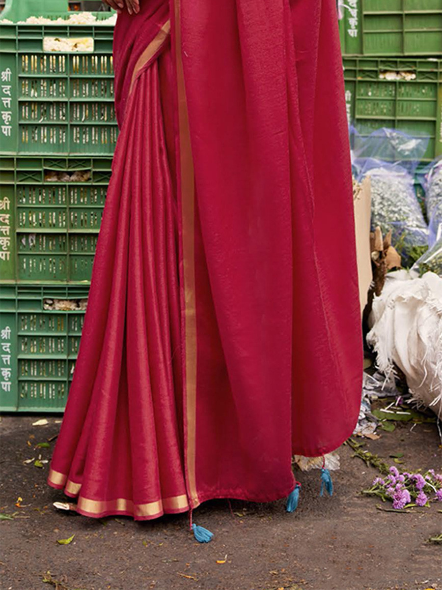 Red Silk Plain Casual Party Festival Wedding Fancy Classic Style Sarees