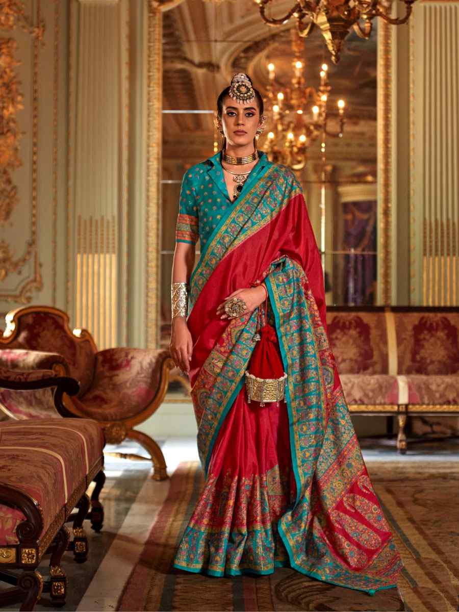 Red Silk Printed Festival Wedding Fancy Heavy Border Saree