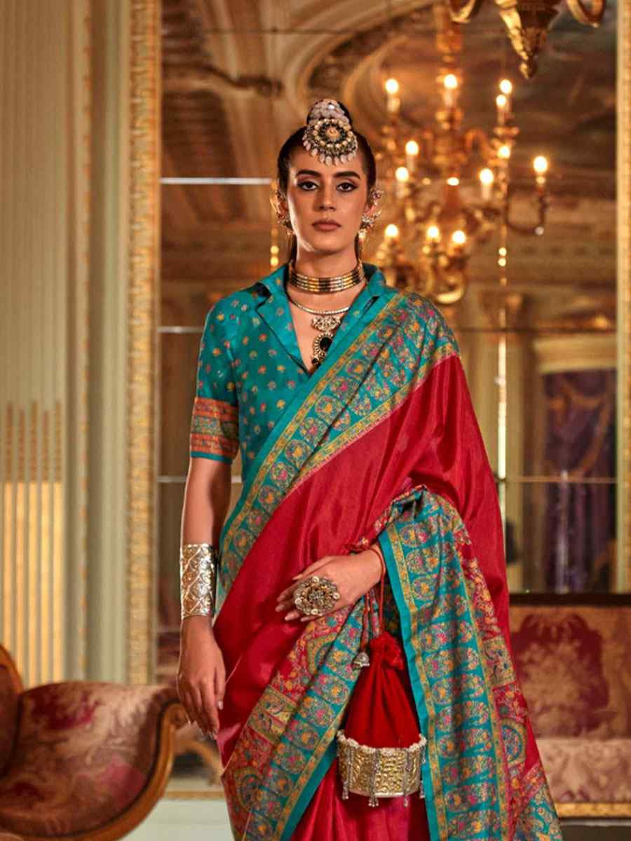 Red Silk Printed Festival Wedding Fancy Heavy Border Saree