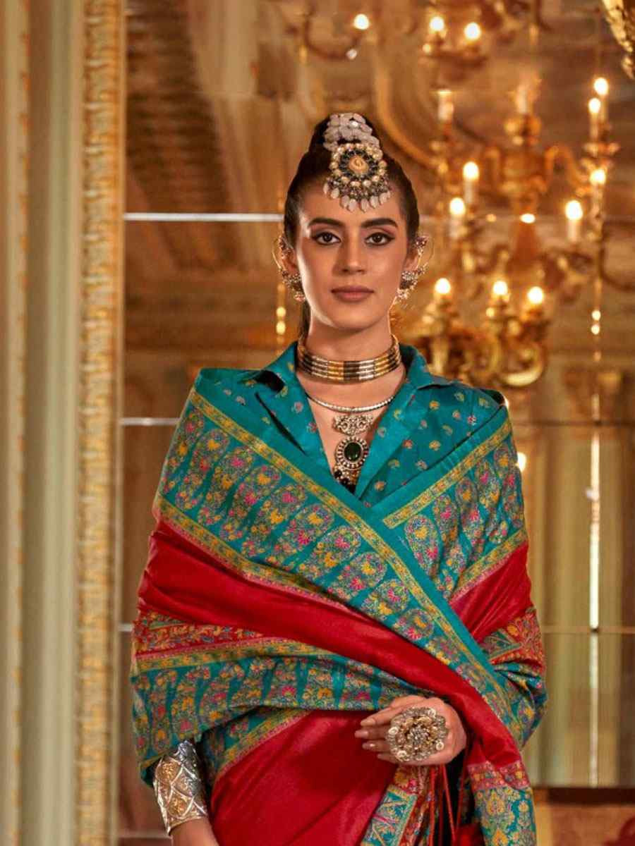 Red Silk Printed Festival Wedding Fancy Heavy Border Saree