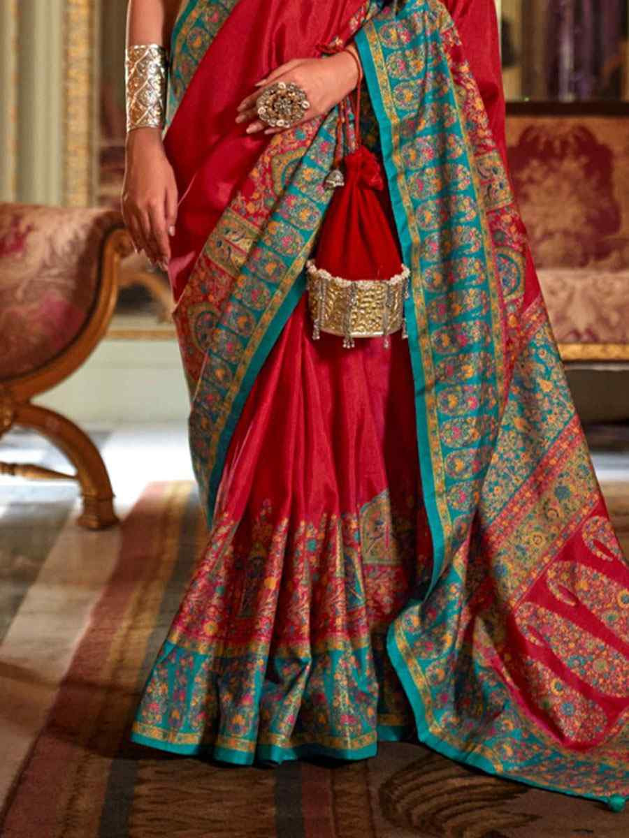 Red Silk Printed Festival Wedding Fancy Heavy Border Saree
