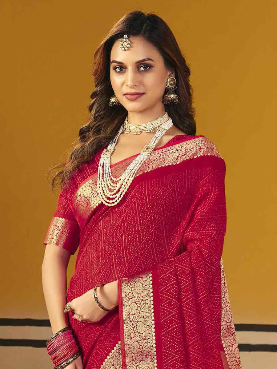 Red Silk Printed Handwoven Casual Reception Festival Wedding Fancy Classic Style Sarees