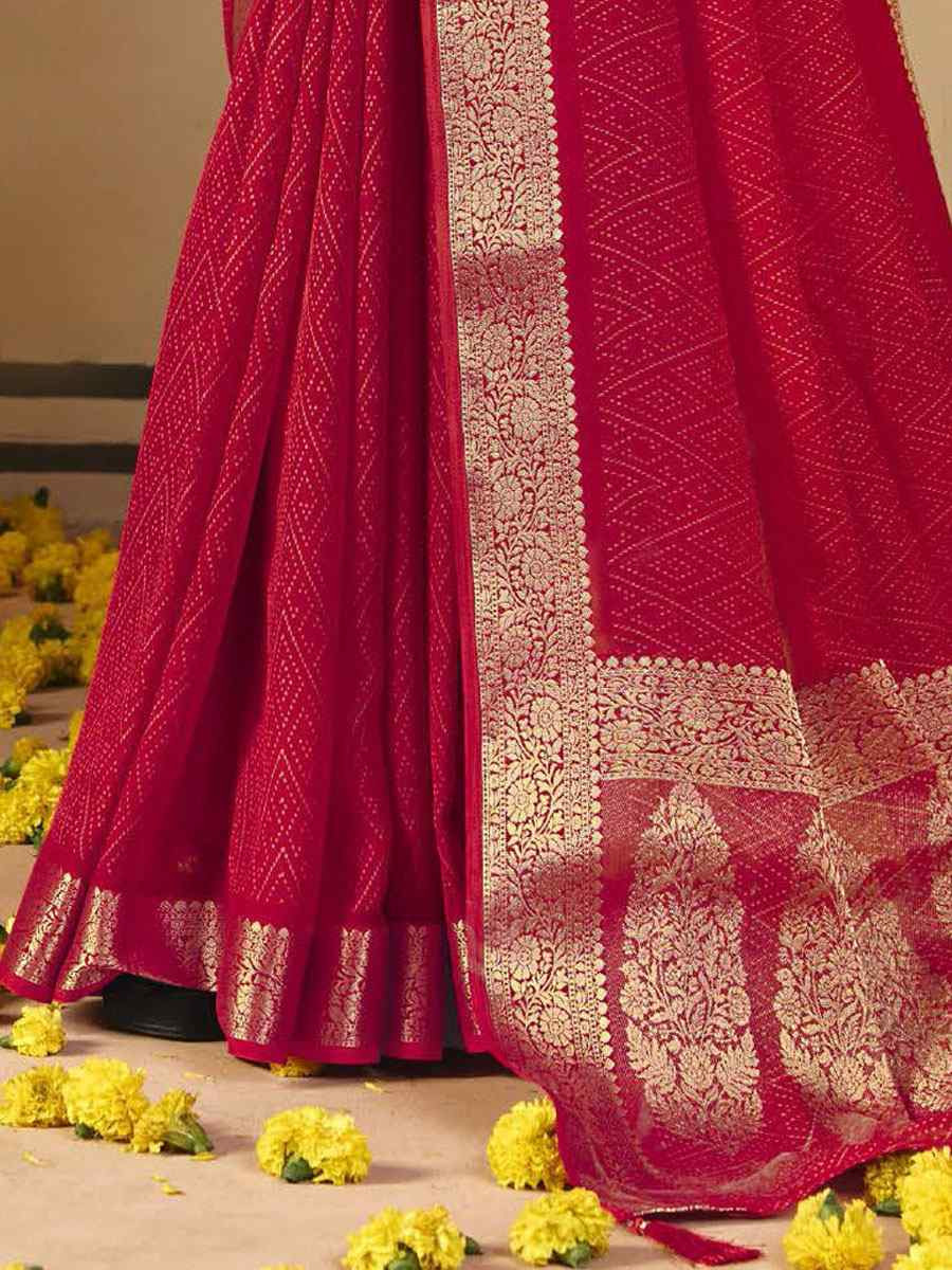 Red Silk Printed Handwoven Casual Reception Festival Wedding Fancy Classic Style Sarees