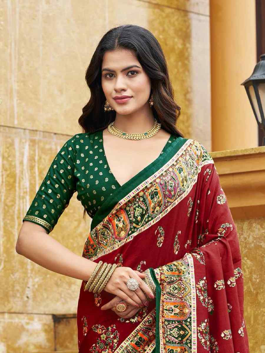 Red Silk Printed Handwoven Traditional Bridal Reception Festival Wedding Fancy Classic Style Sarees