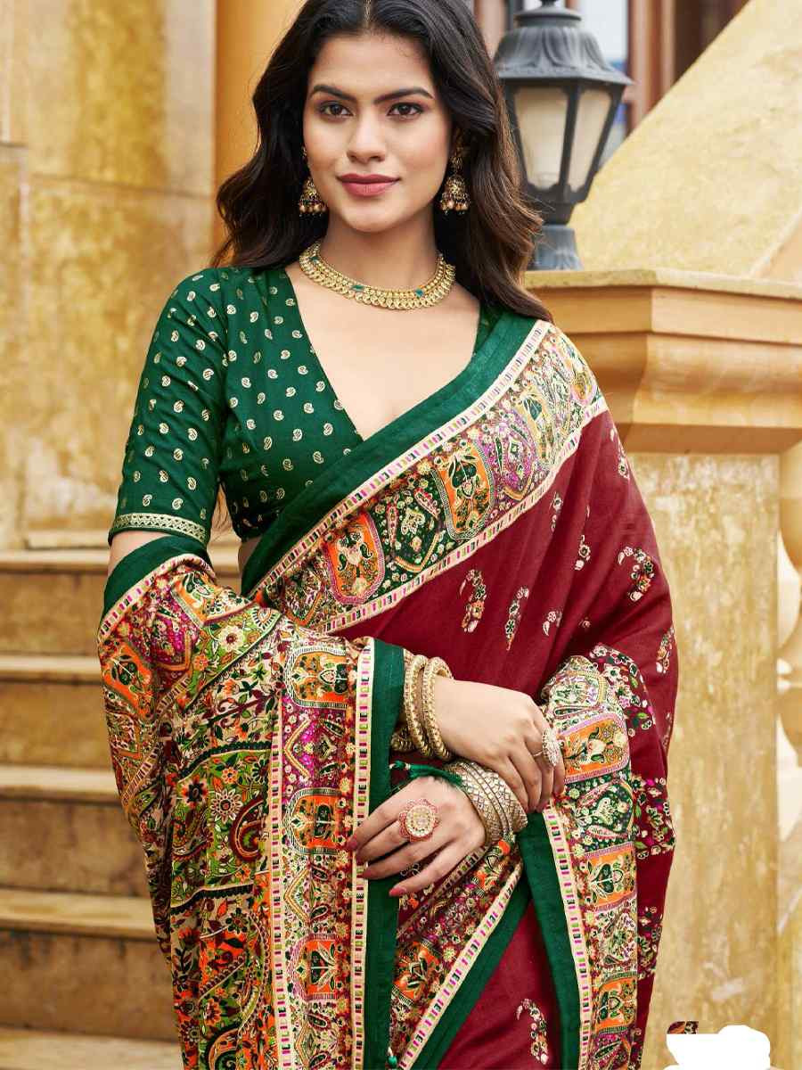 Red Silk Printed Handwoven Traditional Bridal Reception Festival Wedding Fancy Classic Style Sarees