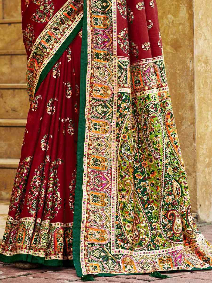 Red Silk Printed Handwoven Traditional Bridal Reception Festival Wedding Fancy Classic Style Sarees