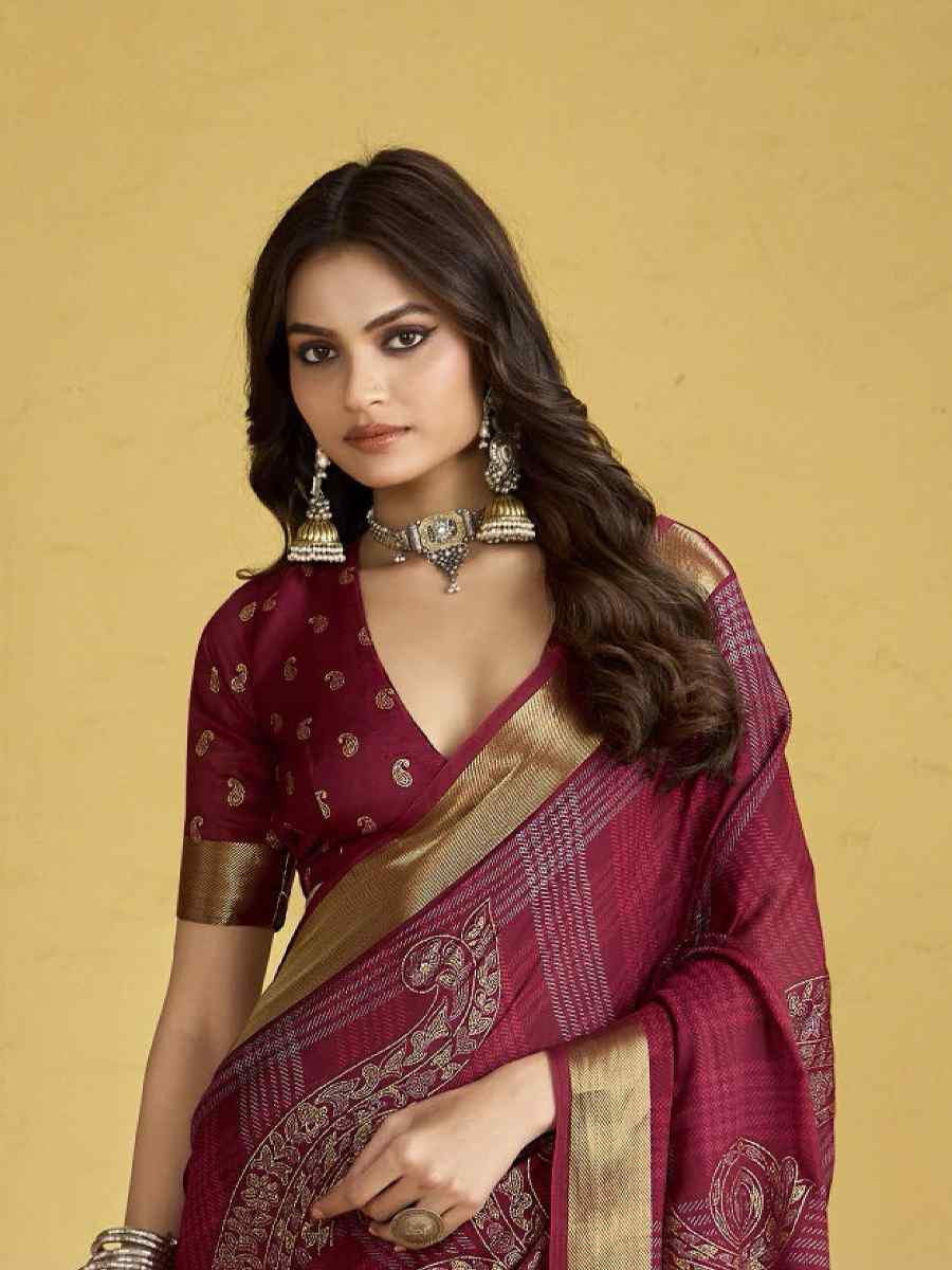 Red Silk Printed with Handwoven Festival Wedding Fancy Heavy Border Saree