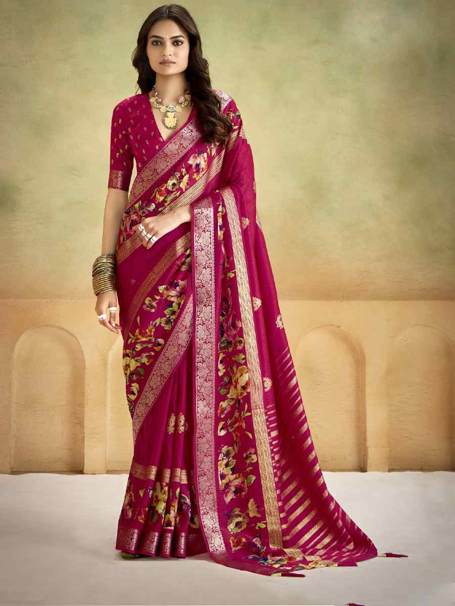 Red Silk Printed with Handwoven Festival Wedding Fancy Heavy Border Saree