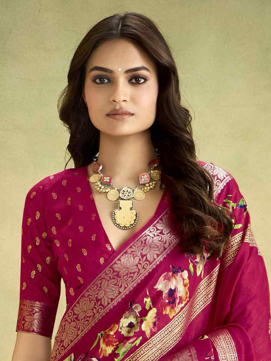 Red Silk Printed with Handwoven Festival Wedding Fancy Heavy Border Saree